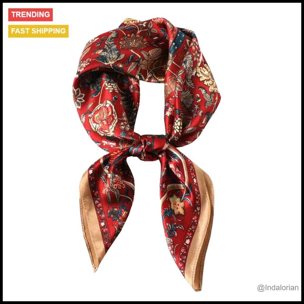 Silk Square Scarf Elegant Digital Print Versatile Hair Neck Wrap Classic